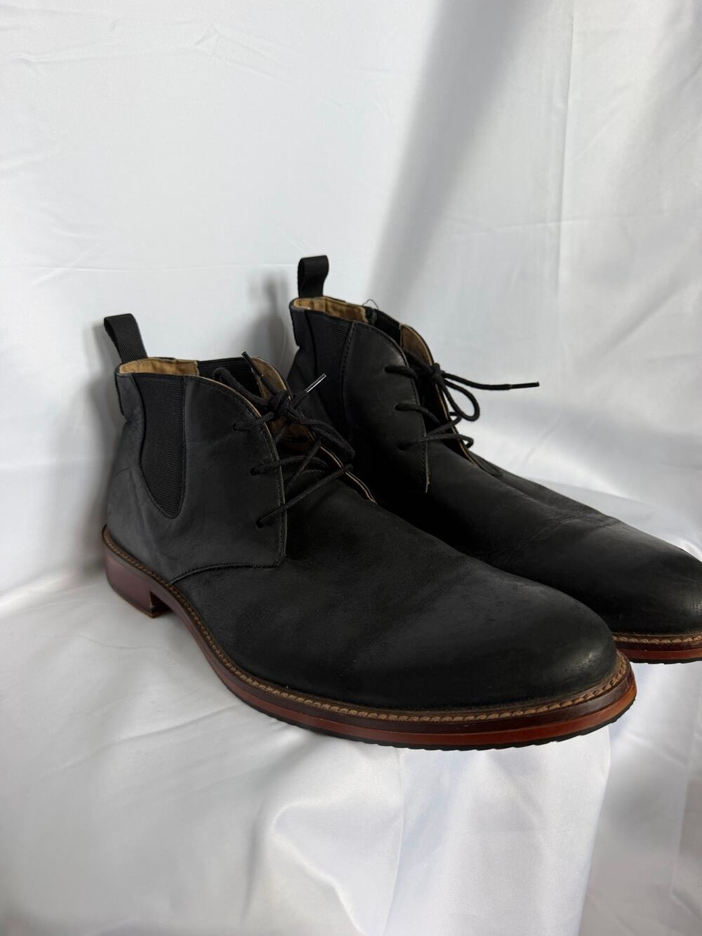 Aston Grey Men’s Dress Shoes Chukka Chelsea Boots Ereidia Leather Black Size 12